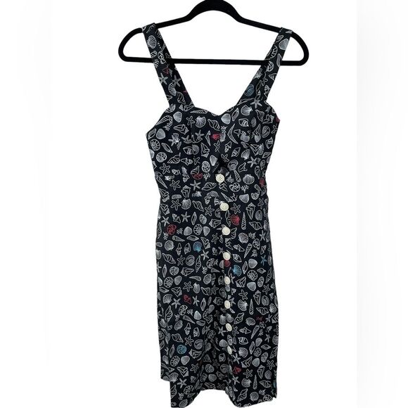 NWT ModCloth Seashore Spectacular Fit and Flare Black‎ Seashell Print Dress Sz 4 - Picture 1 of 9